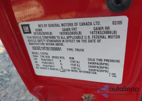 2005 Chevrolet Silverado 1500 Ls z USA, uszkodzony, nr VIN 2GCEC19T351293081